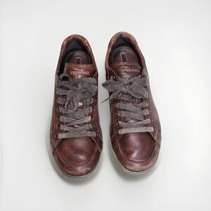Prada Sport Leather Sneakers Shoes Logo Luxury Men's US 8 Burgundy Red Oxblood
